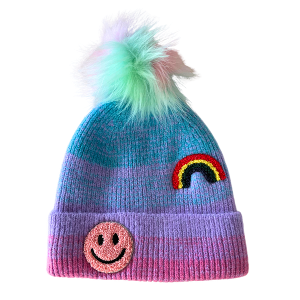 Rainbow Pom Kids Winter Hat