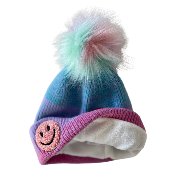 Rainbow Pom Kids Winter Hat